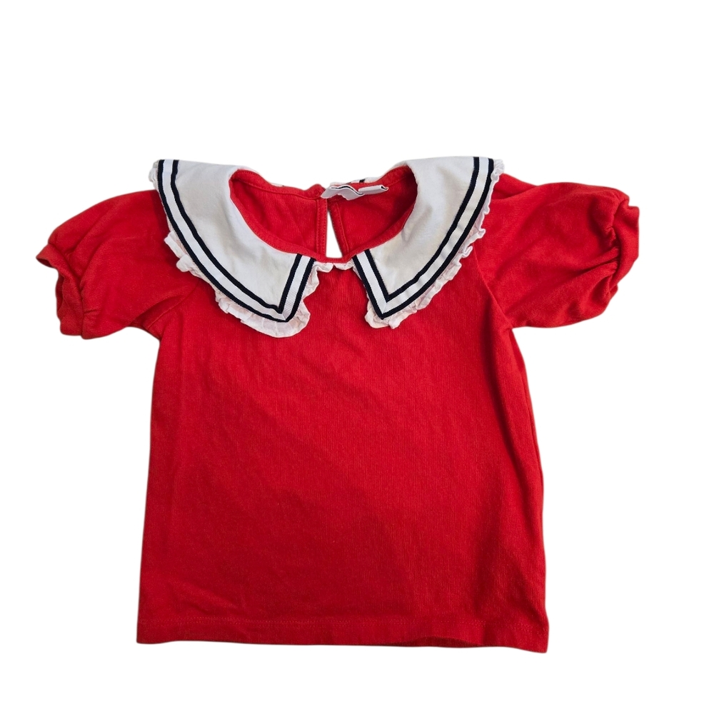 Janie and Jack Red Short Sleeved Shirt with Sailor Collar